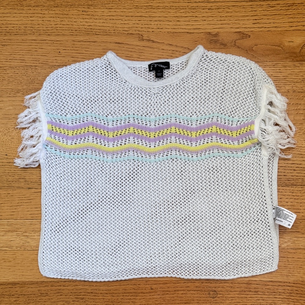art class White Knit Swim Coverup with Pastel Stripes